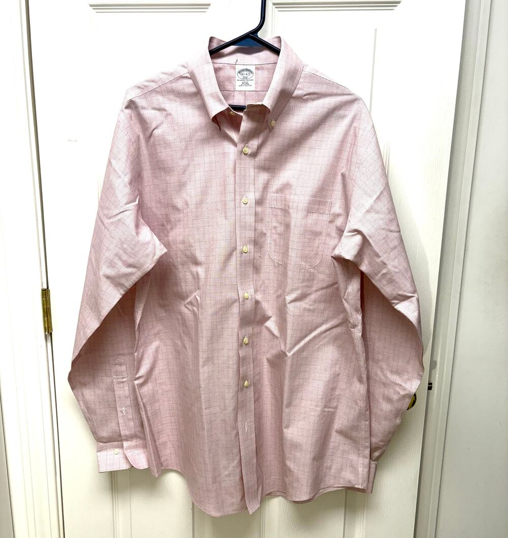 Brooks Brothers Shirt Button Down White Red Blue Windowpane, Men
 Size 16.5 6/7